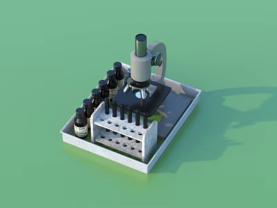 Professional Industrial Equipment With Microscope Test Tube Rack And Multiple Bottles On Tray 3d model