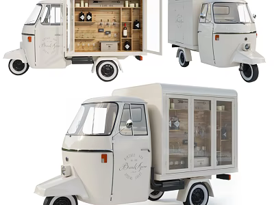 White Utility Vehicle with Open Shelves Display Cabinets and Cargo Compartment Design 3d model