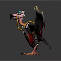 Mythical Bird With Black Red Wings Golden Decorations Blue Eyes White Head And Orange Claws