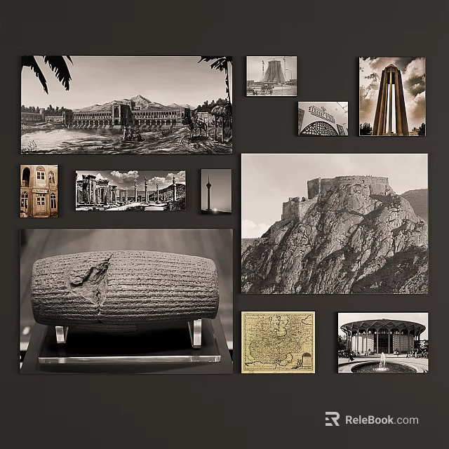 Vintage Historical Landscape Art Featuring Mountain Castle And Ancient Architecture Scenery 3d model 