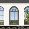 Arched Casement Windows In Room With Scenic Outdoor View And Indoor Plant Area Rug