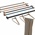 Different Colored Hanger Rods With Wooden Hangers And Striped Fabric For Closet