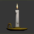 Burning White Candle On Yellow Candle Holder With Tray And Flame