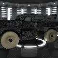 Modern Display Shelf Featuring Circular Platform For Showcasing Textured Truck With White Lights
