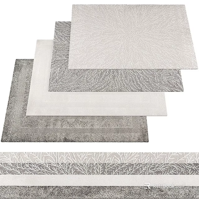 Modern Square Rugs With Gray Leaf Pattern Stacked For Home Decor 3d model