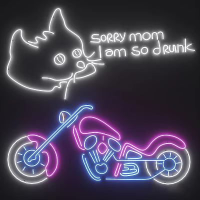 Vibrant Neon Decorative Lights With Cat And Motorcycle Patterns In Pink Blue 3d model