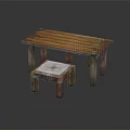 Natural Wooden Table And Stool Set With Striped Top And Sturdy Legs