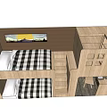 Modern Wooden Bunk Bed With Checkered Mattress Stairs Desk Bookshelf And Window