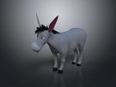 Gray Donkey With Pink Ears Black Mane And Dull Expression On Gray Background 3d model