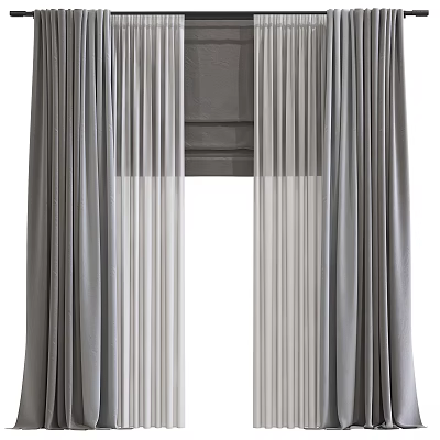 Elegant Gray And White Layered Curtains For Modern Home Window Decor 3d model
