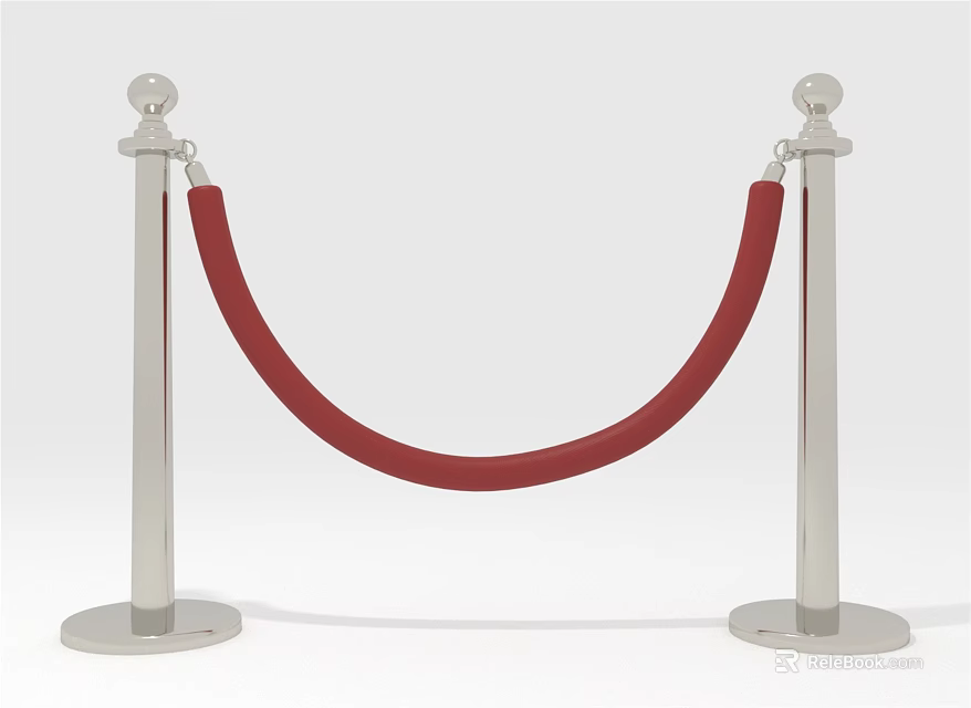 Silver Metal Posts With Red Rope Queue Barrier For Event Entrance Setup 3d model