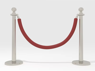 Silver Metal Posts With Red Rope Queue Barrier For Event Entrance Setup 3d model