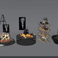 Camping Campground With Burning Fire Pits Smoking Kettle And Storage Shelf