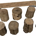 Natural Log Tree Stump Stools with Rustic Wooden Texture and Round Design 3d model