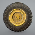 Heavy Duty Off Road Tire With Deep Tread And Yellow Metal Rim Design