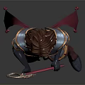 Fantasy Warrior Girl in Armor and Mythical Creature 3D Model with Hook Weapon