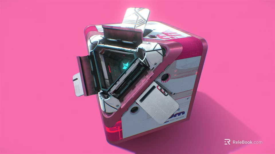 Futuristic Smart Machine With Digital Display On Pink Background And Metallic Structure 3d model 