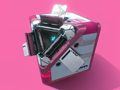 Futuristic Smart Machine With Digital Display On Pink Background And Metallic Structure 3d model