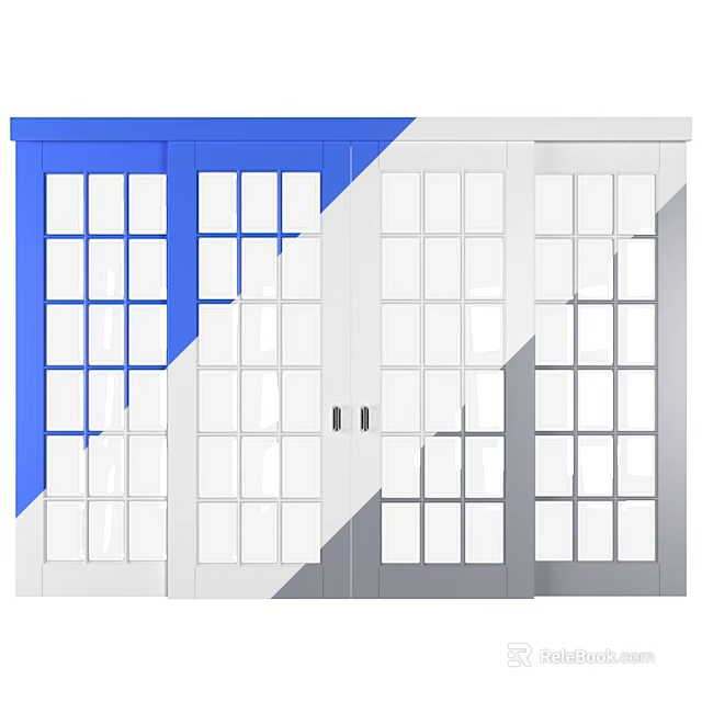 Modern Glass Doors With Blue Gray Frames And Multiple Panes Design 3d model 