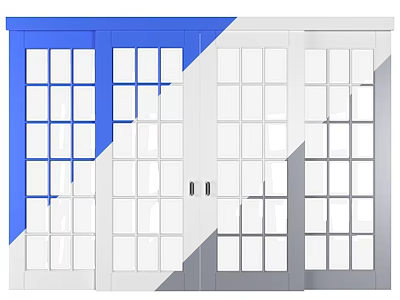 Modern Glass Doors With Blue Gray Frames And Multiple Panes Design 3d model