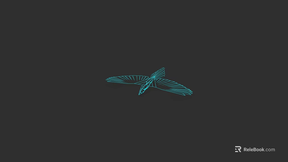 Teal Flying Bird Minimal Line Art Illustration On Black Background Design 3d model 