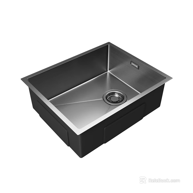 Stainless Steel Single Bowl Kitchen Sink with Square Design and Central Drain 3d model 