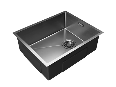 Stainless Steel Single Bowl Kitchen Sink with Square Design and Central Drain 3d model