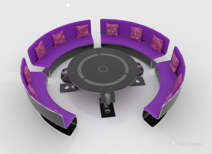 Modern Circular Seating Furniture With Purple Cushioned Seats And Central Table 3d model 