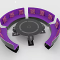 Modern Circular Seating Furniture With Purple Cushioned Seats And Central Table