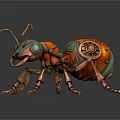 Mechanical Ant In Steampunk Style With Orange Blue Gears And Metal Legs Detailed Design