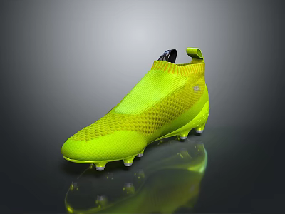 Bright Yellow Soccer Cleats High Top Design With Mesh Upper Black Heel And Spiked Sole 3d model