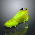Bright Yellow Soccer Cleats High Top Design With Mesh Upper Black Heel And Spiked Sole