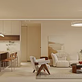 Modern Living and Dining Room Interior Design with Sofa Dining Table Chairs and Pendant Lights