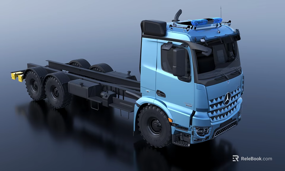 Blue Heavy Duty Utility Truck With Multiple Wheels And Blue Warning Lights On Top 3d model 