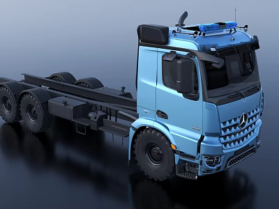 Blue Heavy Duty Utility Truck With Multiple Wheels And Blue Warning Lights On Top 3d model