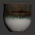 Handcrafted Decorative Ceramic Cup With Gold Rim Brown Green And White Glaze Decorative Dots