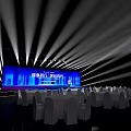 Modern Event Stage Design With Bright Lighting And Round Dining Tables 3d model