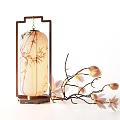 Chinese Style Table Lamp With Bamboo Pattern And Wooden Frame Near Magnolia Branches