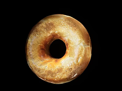 Appetizing Golden Brown Freshly Baked Bagel With Hole And Crusty Surface On Black Background 3d model