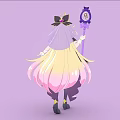 Anime Woman In Elegant Black Pink Costume With Magic Wand And Long Hair