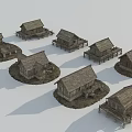 Multiple Wooden Detached House Models With Various Designs Wooden Roofs And Bases