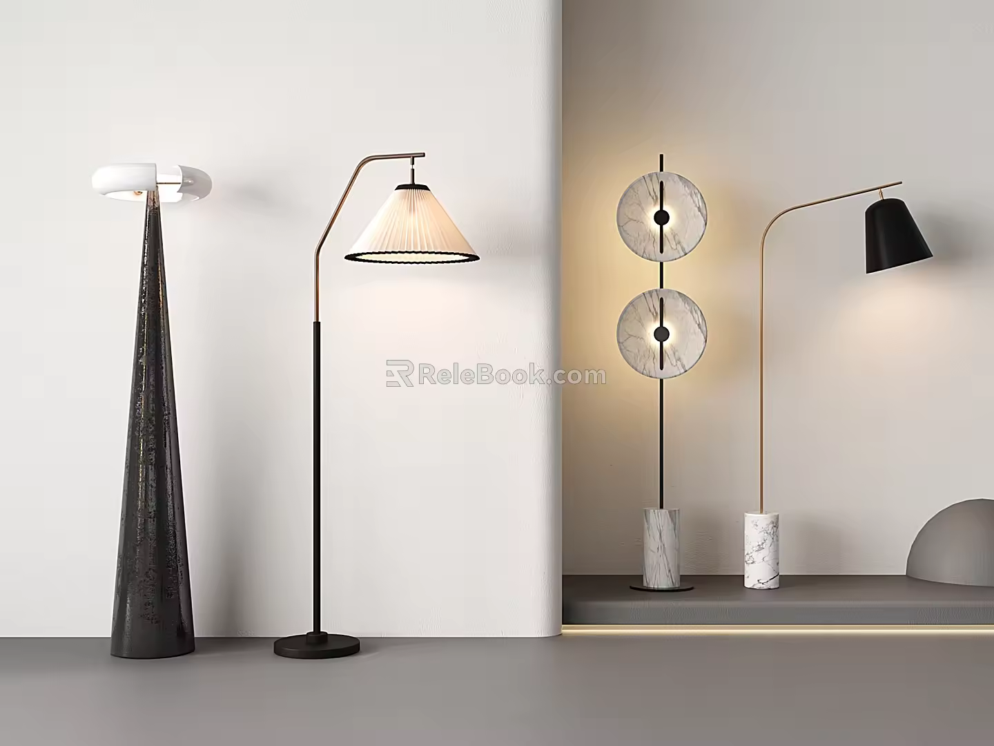 Modern Floor Lamp Pleated Fabric Vertical Atmosphere Lamp Marble Metal Tapered Vertical Lamp 3d model