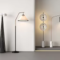 Modern Floor Lamp Pleated Fabric Vertical Atmosphere Lamp Marble Metal Tapered Vertical Lamp 3d model