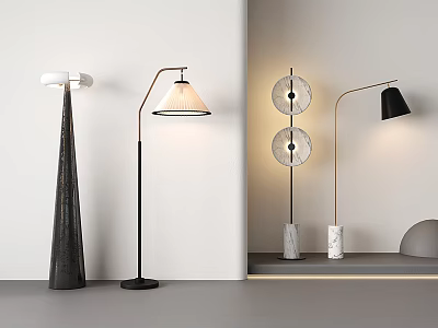 Modern Floor Lamp Pleated Fabric Vertical Atmosphere Lamp Marble Metal Tapered Vertical Lamp 3d model