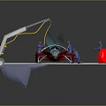 Futuristic Concept Vehicle Model With Red Silver Components Transparent Parts And Display Platform