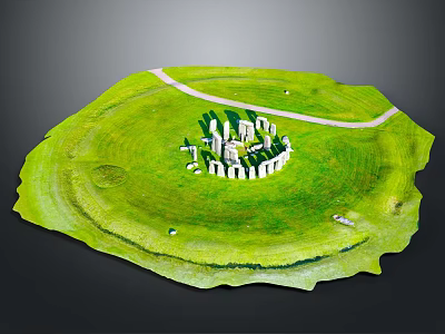 Traditional Wood And Stone Circular Structure In Grassy Area With Surrounding Pathway 3d model