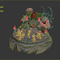 Elegant Commercial Equipment With Circular Platform Flames Statues Green Base And Claw Design