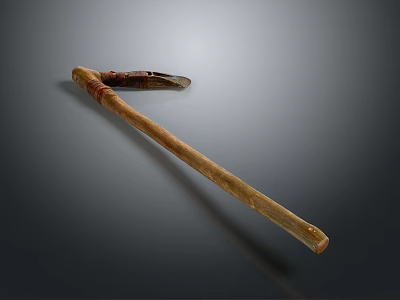 Vintage Hand Tool With Long Wooden Handle And Sharp Metal Head Design For Farming 3d model