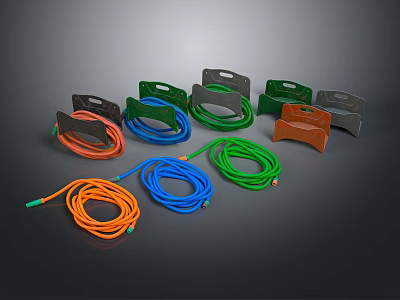 Colorful Storage Racks And Coiled Cables In Various Colors On Dark Background 3d model