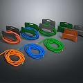 Colorful Storage Racks And Coiled Cables In Various Colors On Dark Background